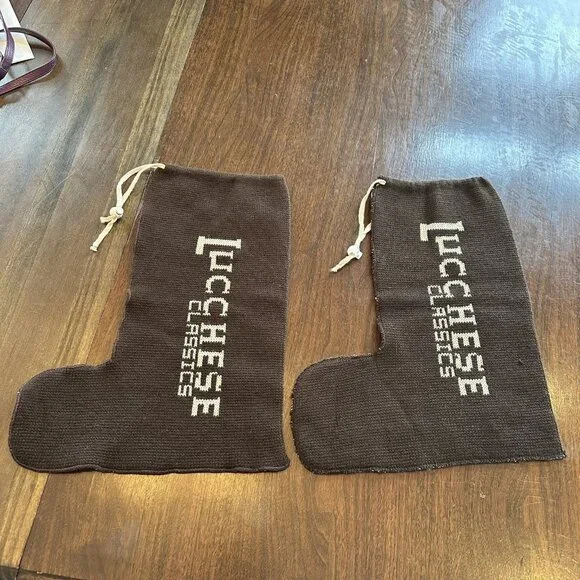 1 Pair Vintage Brown Knit Lucchese Classics Boot Storage Bags - Picture 3 of 3